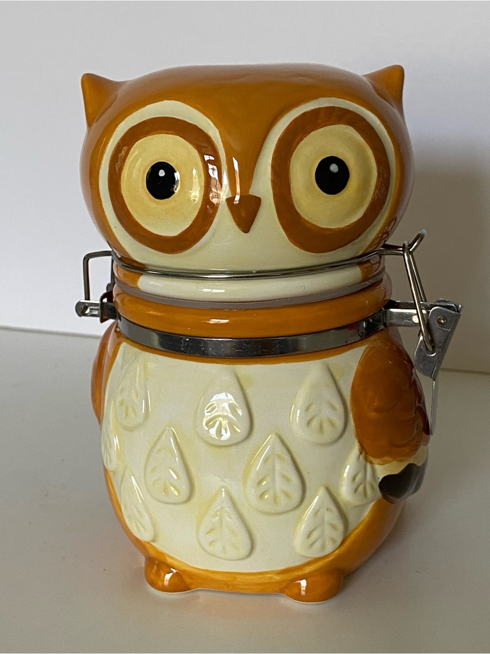 Owl Jar Canister Small Tea 6” X 4” Woodland Friends Ceramic Boston Traders Hinge
